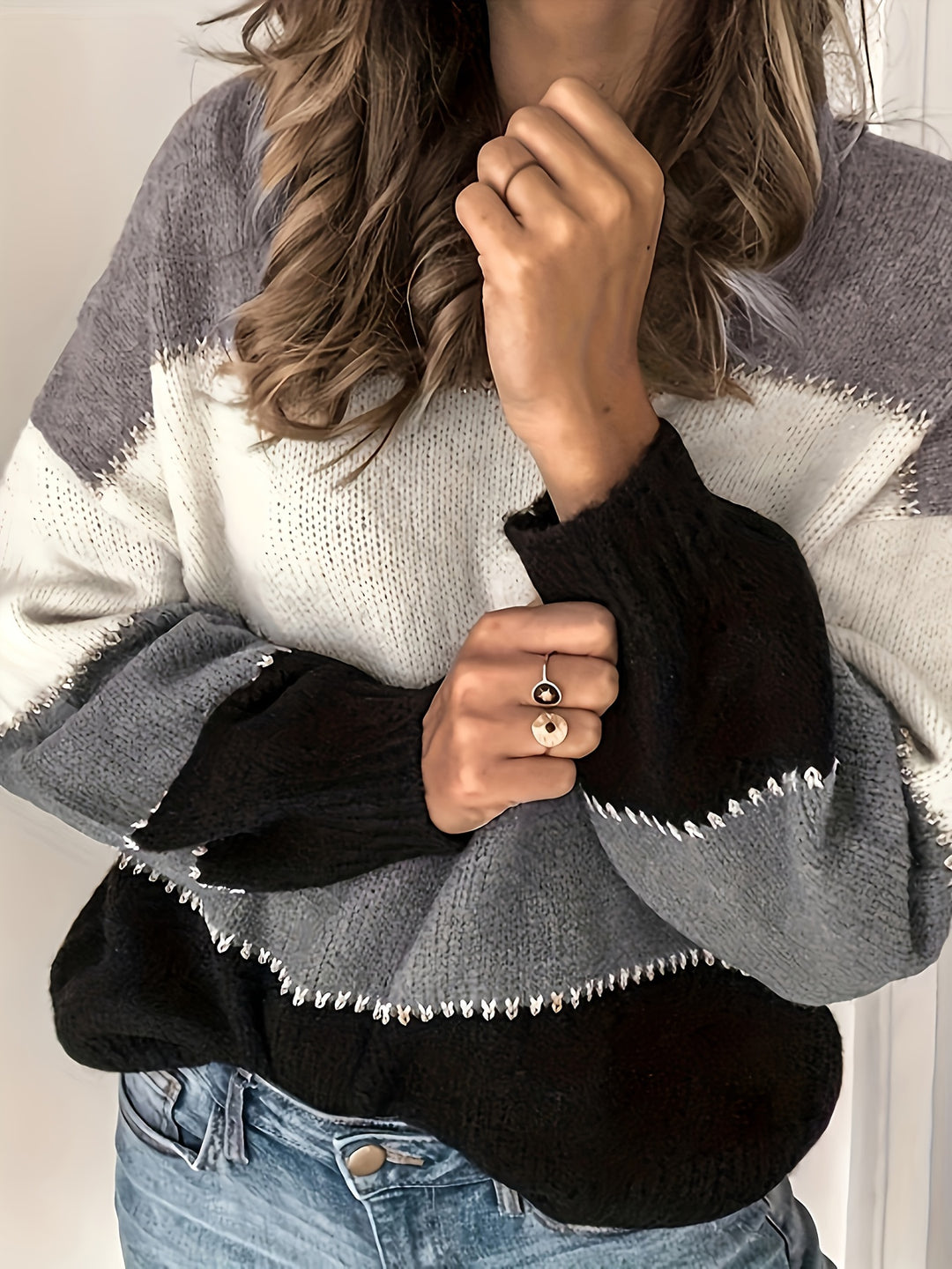 Noelia™ | Moderne Colorblock Striktrøje